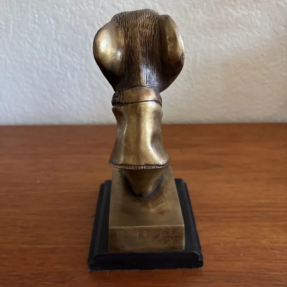 Vintage Brass Greyhound Bust Sculpture Wood Base Whippet Dog Bookend 8”